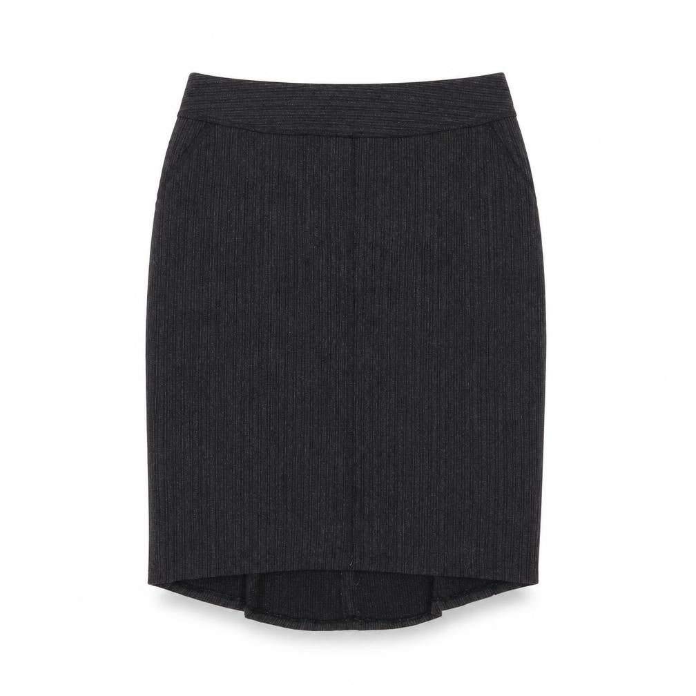Front view of Mexx women’s grey striped straight & pencil skirt, size UK 10