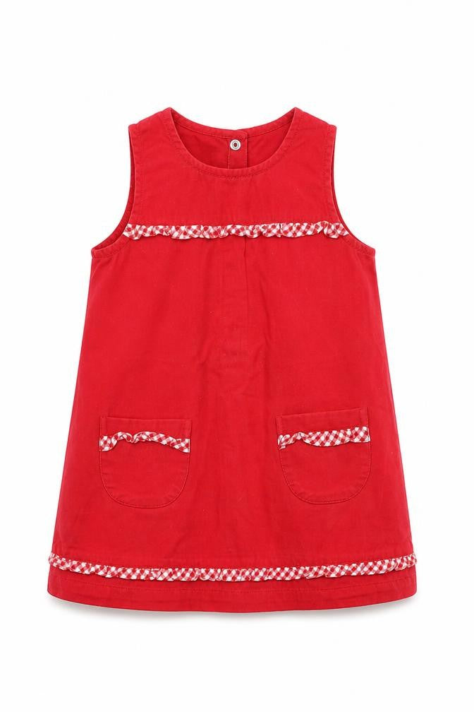 Front view of H&M girls’ red shift, size 18-24, months