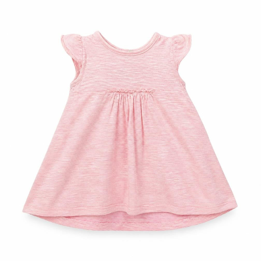 Front view of Next girls’ red striped t-shirt dress, size 9-12, months