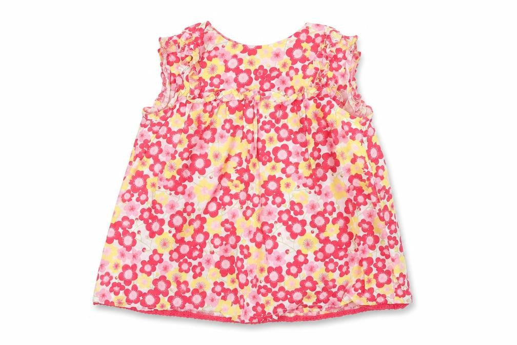 Front view of Mother and Child girls’ pink floral tank dress, size 18-24, months