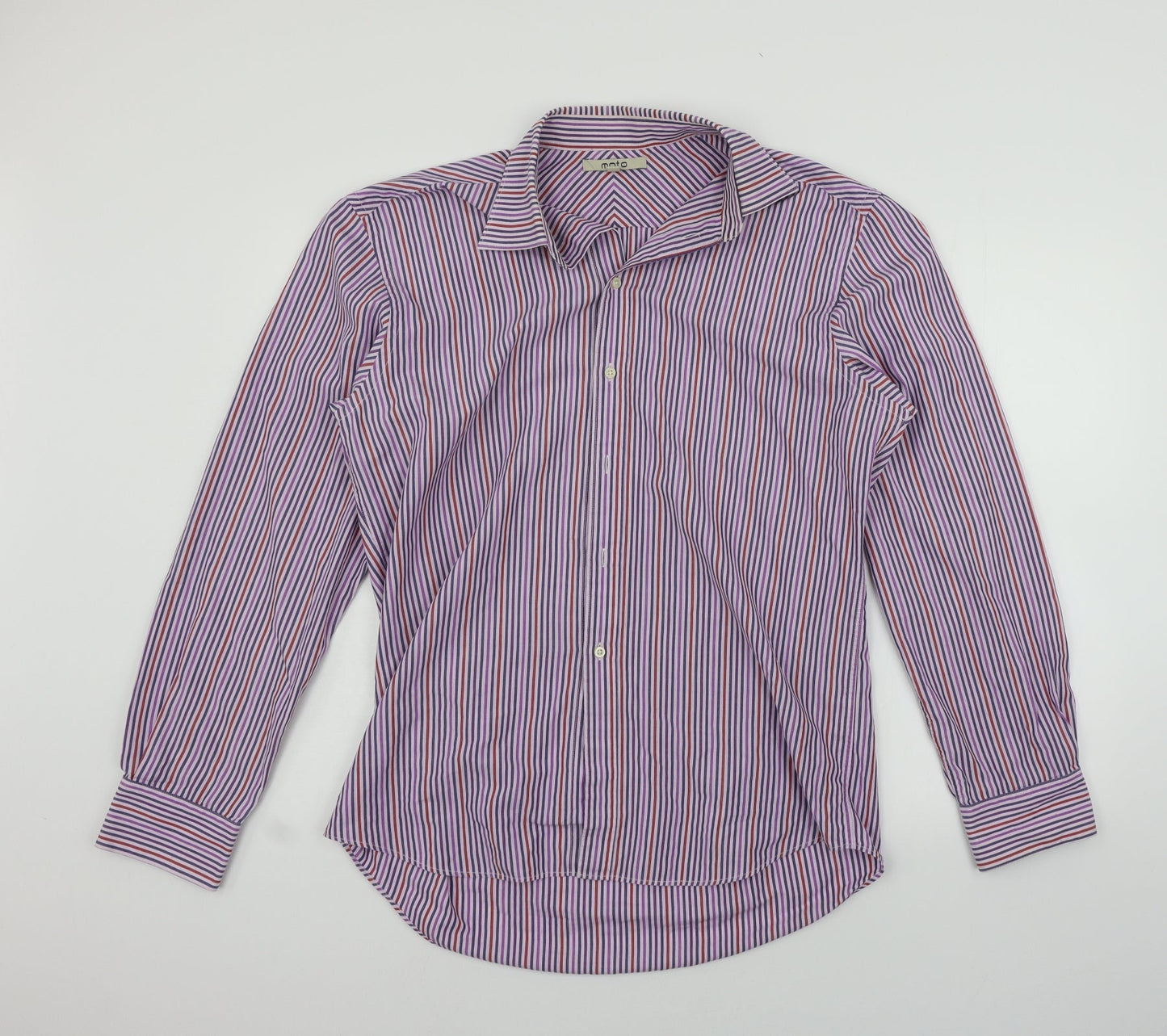 Moto Mens Purple Striped   Button-Up Size L