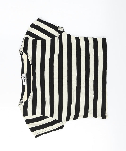 MOLLIE  Womens White Striped  Basic T-Shirt Size M