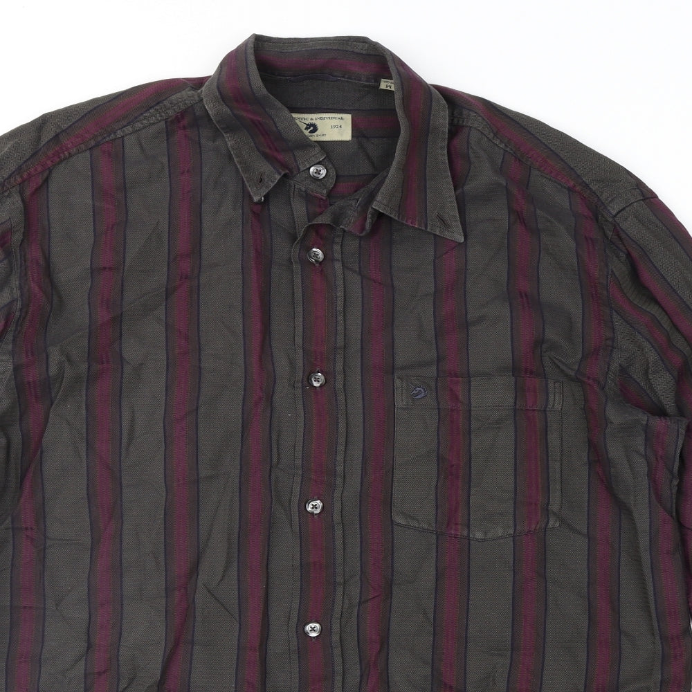 Preworn Mens Brown Striped   Button-Up Size M