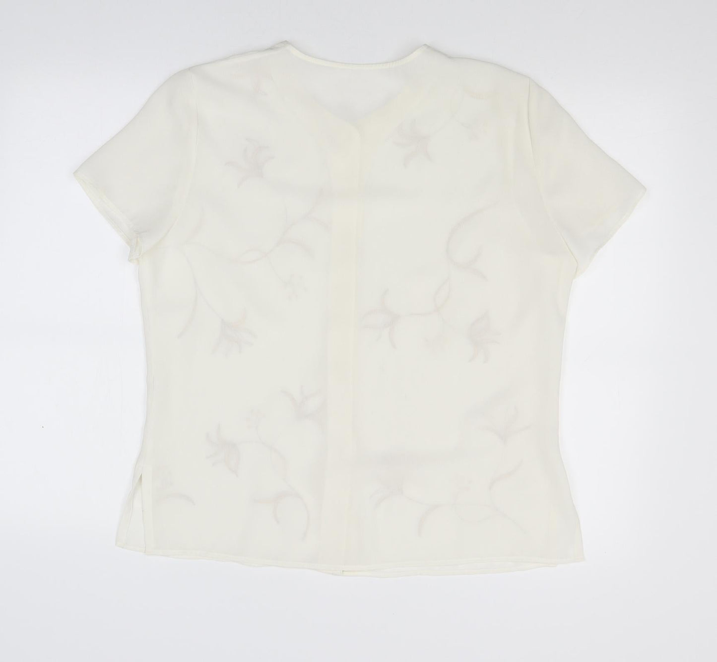 Preworn Womens White Floral  Basic Blouse Size L