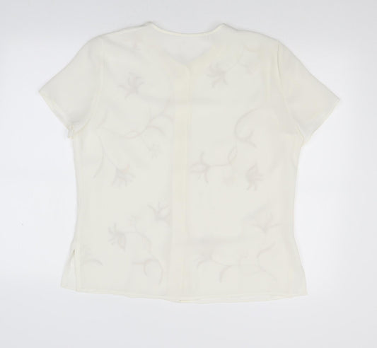 Preworn Womens White Floral  Basic Blouse Size L