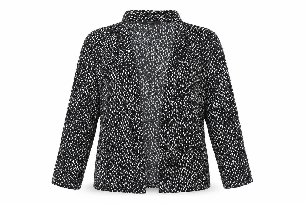 Front view of Atmosphere women’s black polka dot jacket, size UK 12