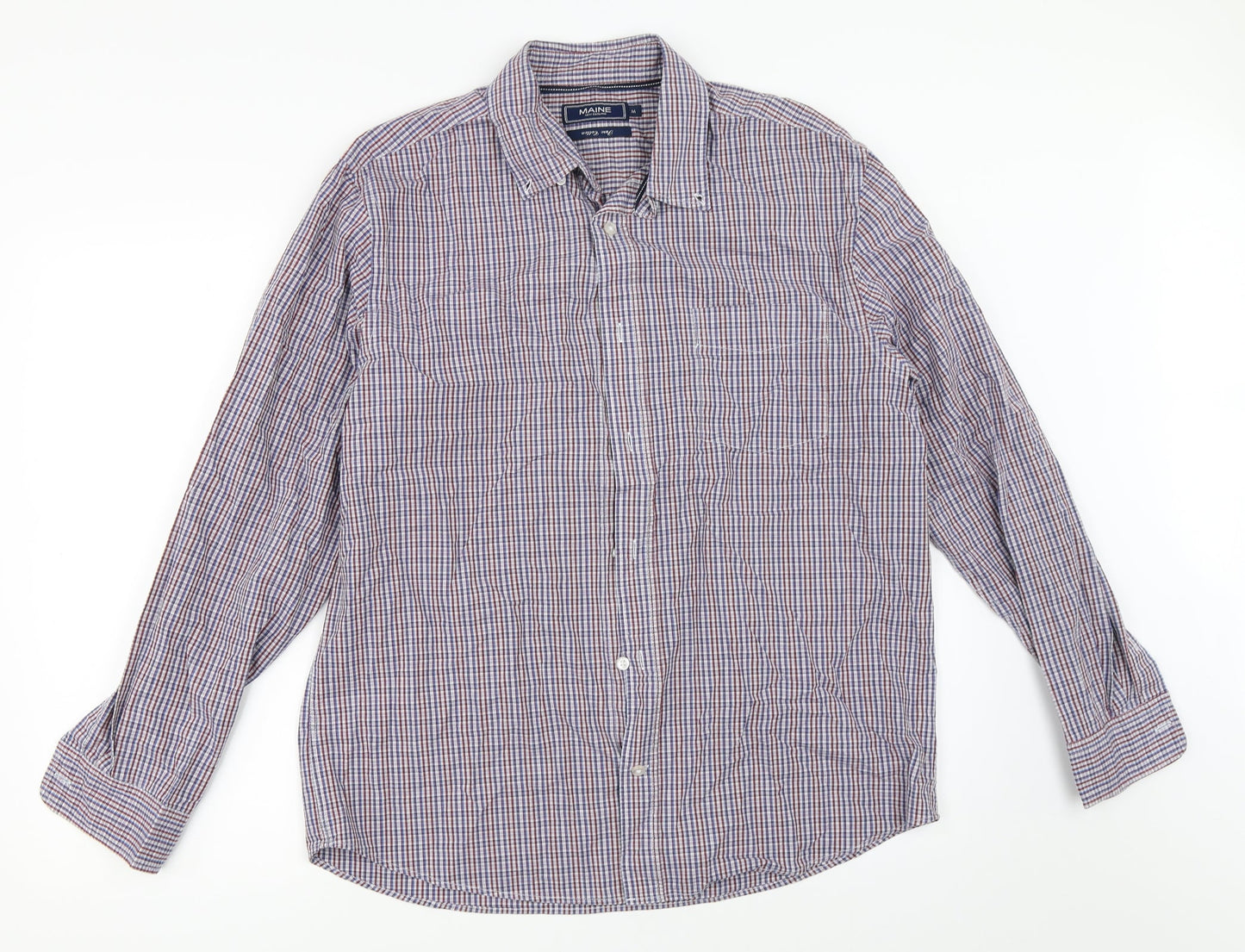 Maine New England Mens Blue Check   Button-Up Size M