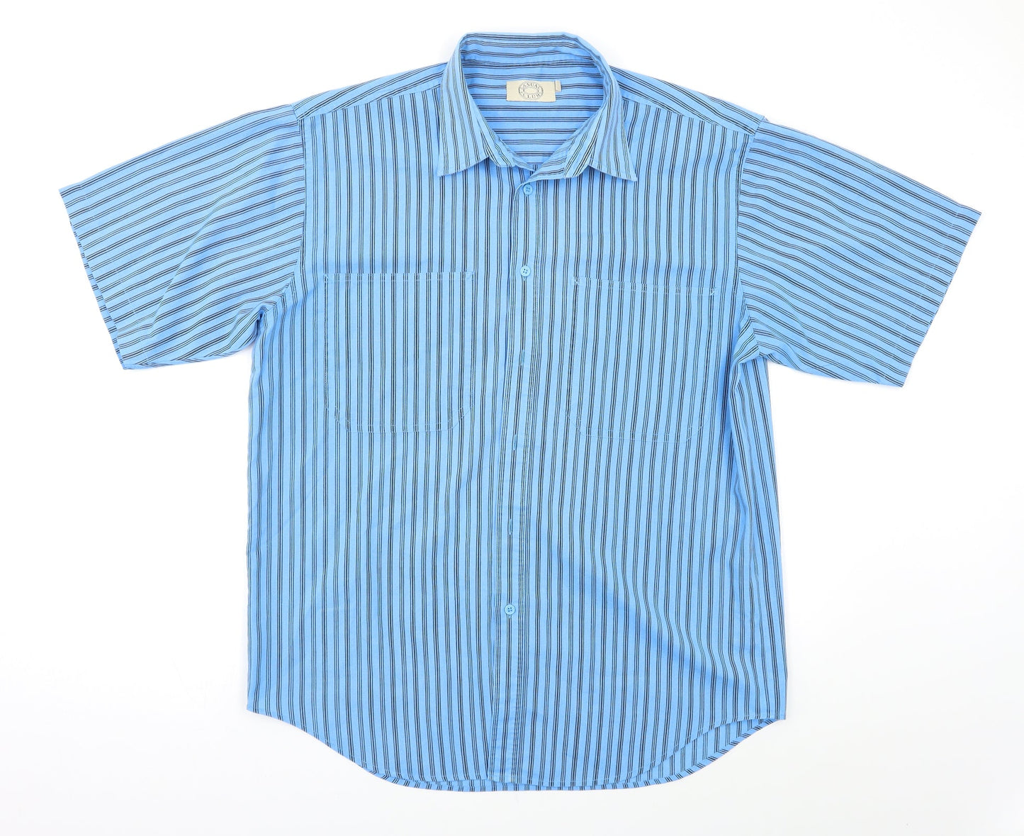 Casual Club Mens Blue Striped   Button-Up Size L