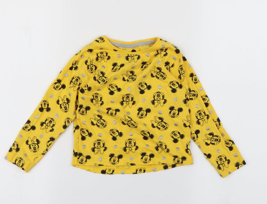 Disney Girls Yellow Animal Print  Basic T-Shirt Size 2 Years  - minnie