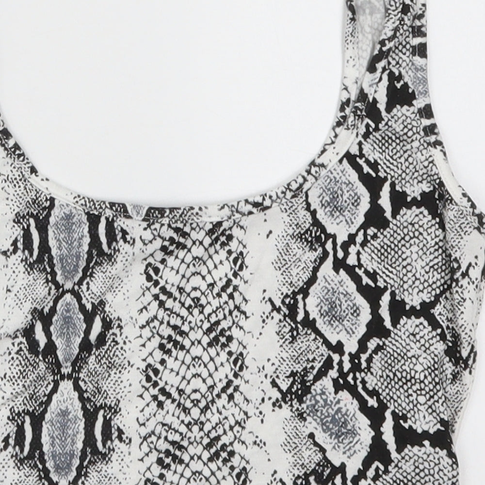 PRETTYLITTLETHING Womens Grey Animal Print  Cropped Tank Size 8