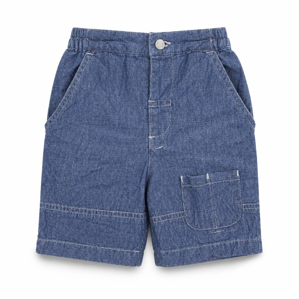Front view of Mini Mode Baby Blue Denim Cropped Jeans, size 12-18, Months