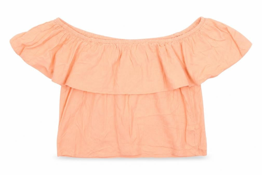 Front view of Miss Selfridge women’s orange basic t-shirt, size UK 10