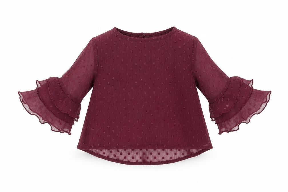 Front view of River Island girls’ purple basic blouse, size 3-6, months