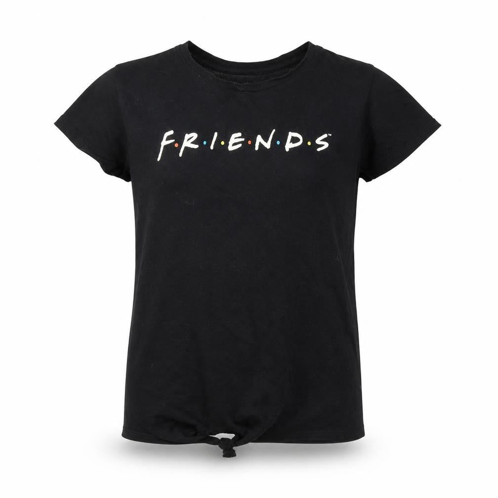 Front view of FRIENDS girls’ black basic t-shirt, size 7-8, years