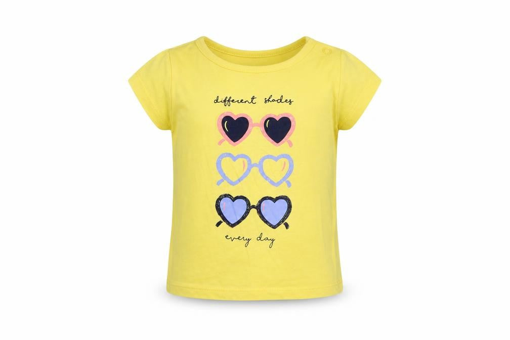 Front view of Mothercare girls’ yellow basic t-shirt, size 12-18, months