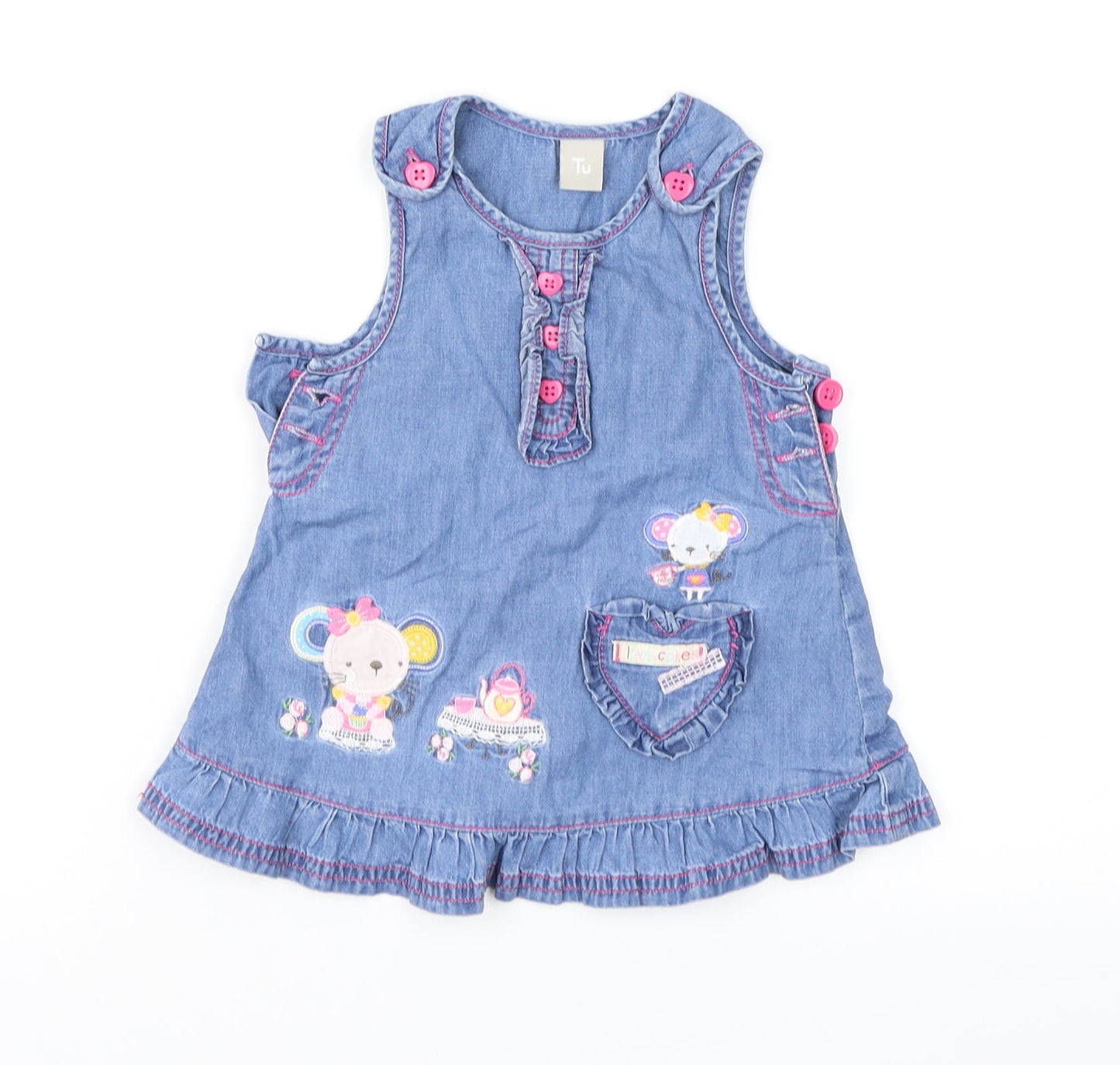 TU Girls Blue   Pinafore/Dungaree Dress  Size 0-3 Months  - Mice