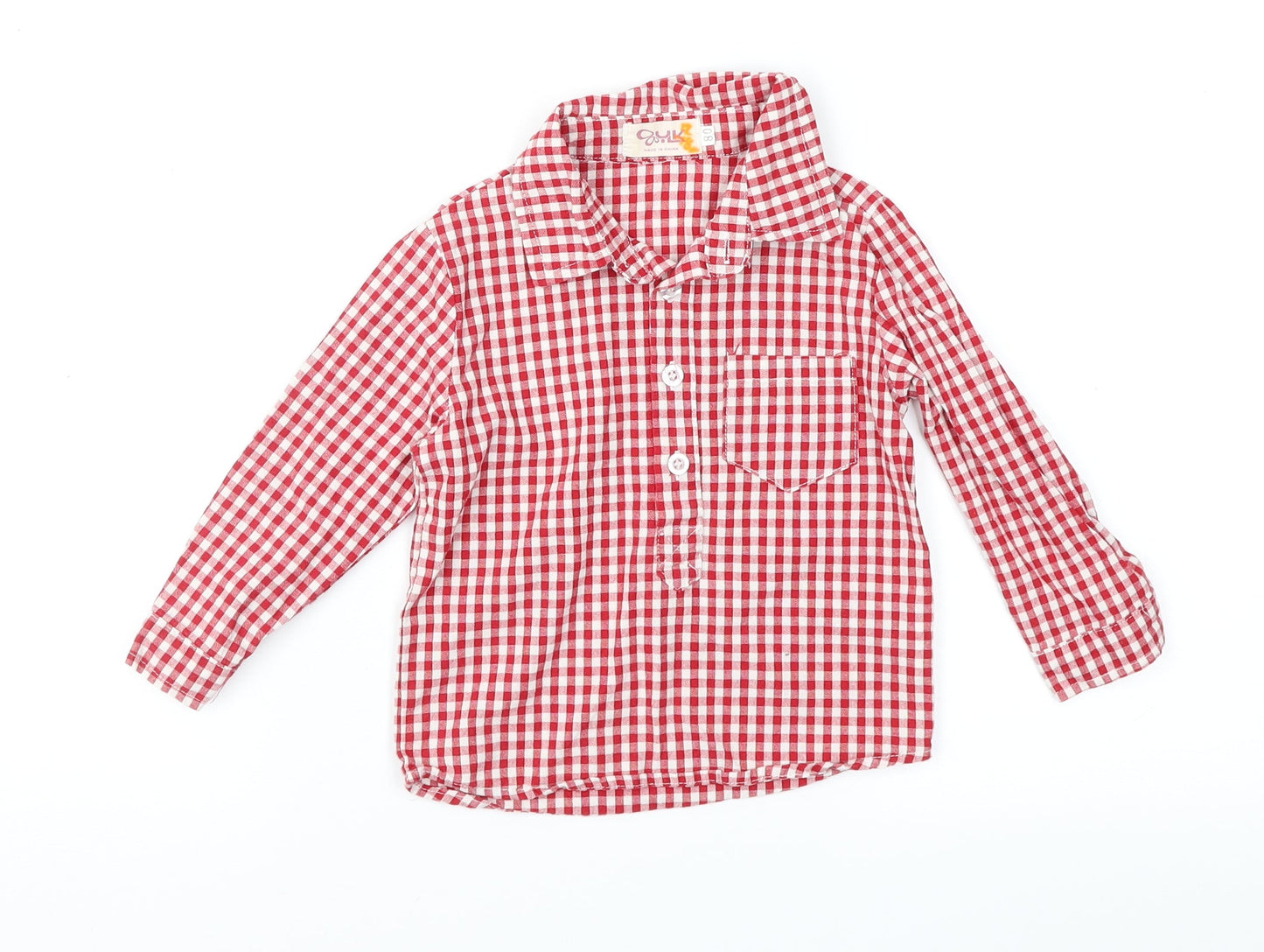 YLK Boys Red Check  Basic Button-Up Size 12 Months
