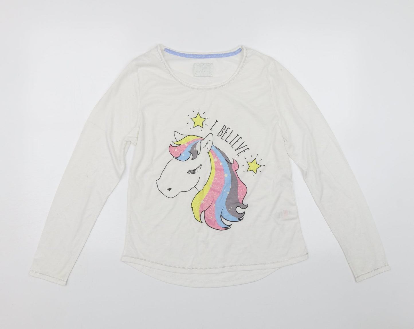 Matalan Womens White Solid  Top Pyjama Top Size 8  - Unicorn