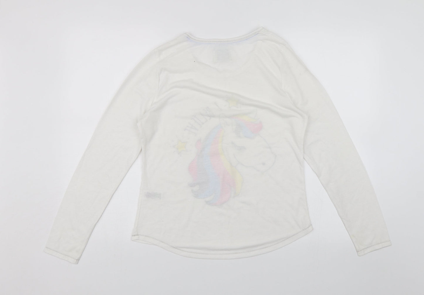Matalan Womens White Solid  Top Pyjama Top Size 8  - Unicorn