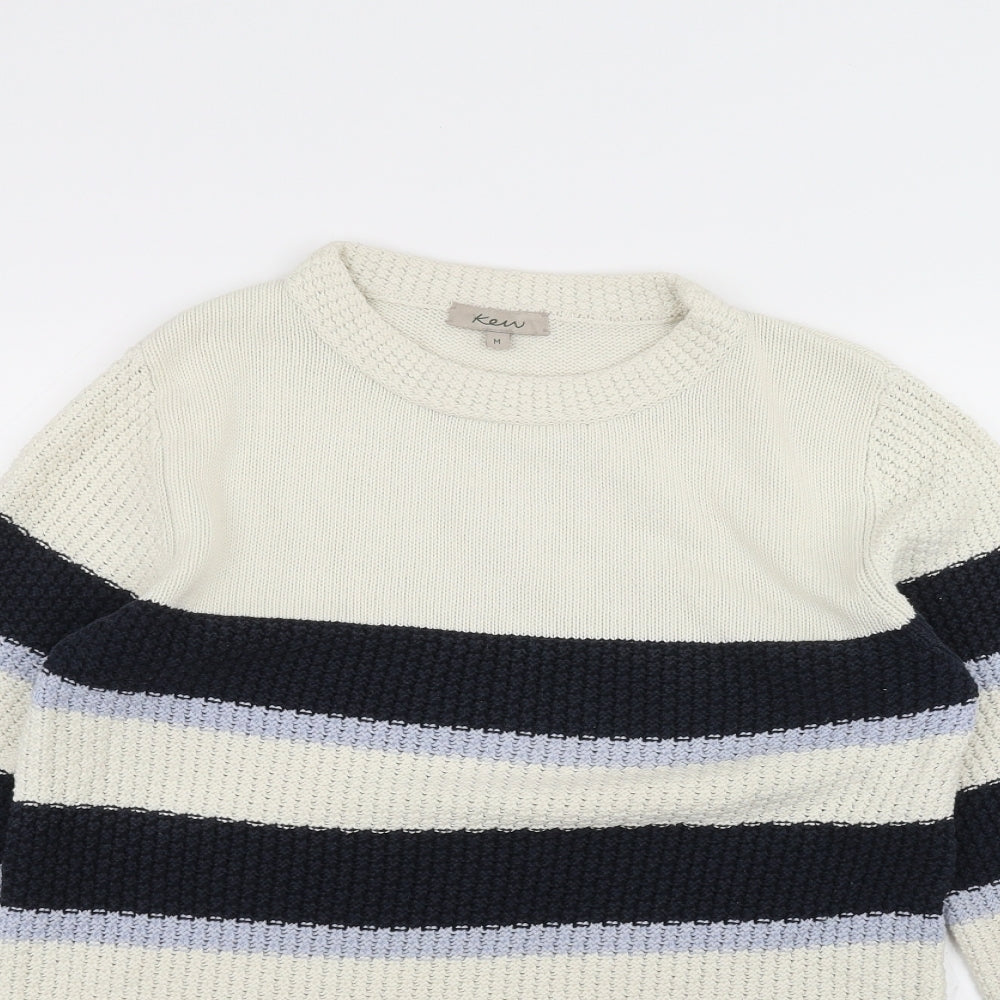 ken Womens White Striped  Pullover Jumper Size M