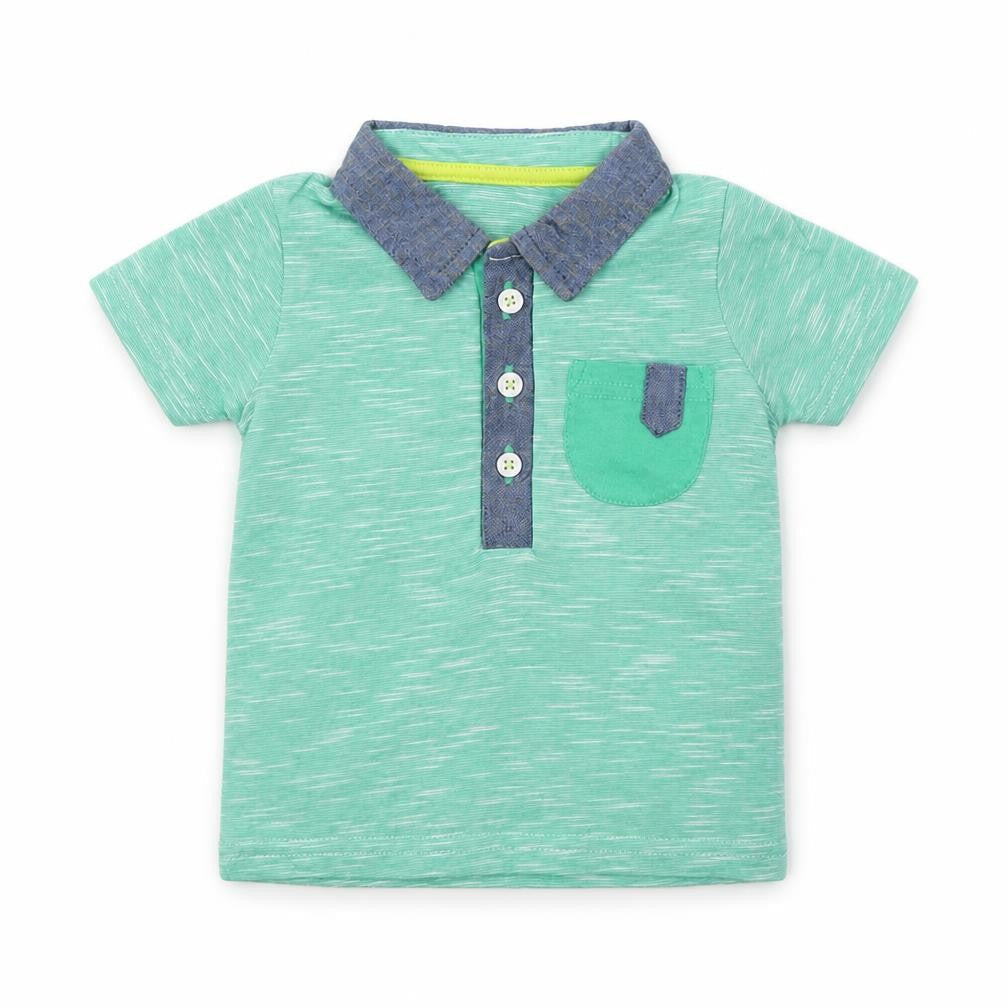 Front view of George boys’ green basic polo, size 0-3, months
