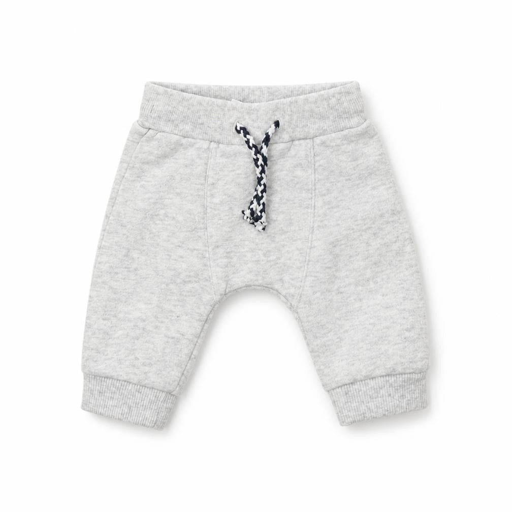 Front view of F&F boys’ grey jersey jogger trousers, size 0-3, months