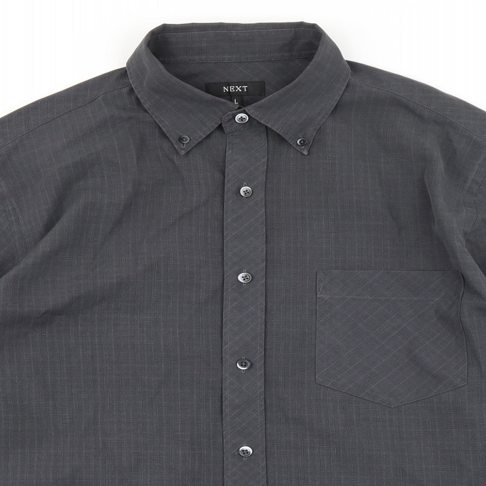 NEXT Mens Grey Plaid   Button-Up Size L