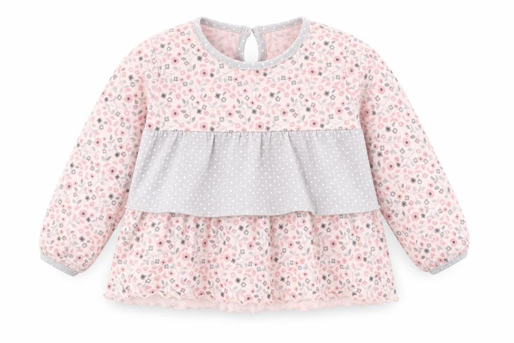 Front view of George girls’ pink floral basic t-shirt, size 9-12, months