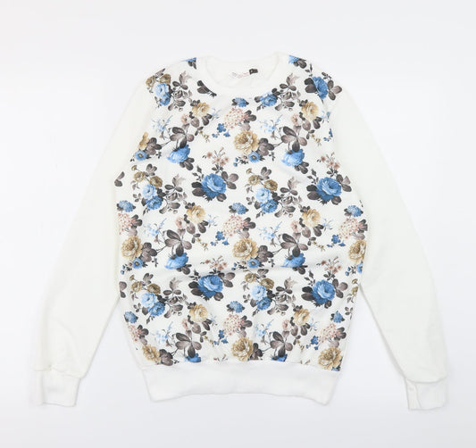 LCN angel Womens White Floral  Pullover Sweatshirt Size M