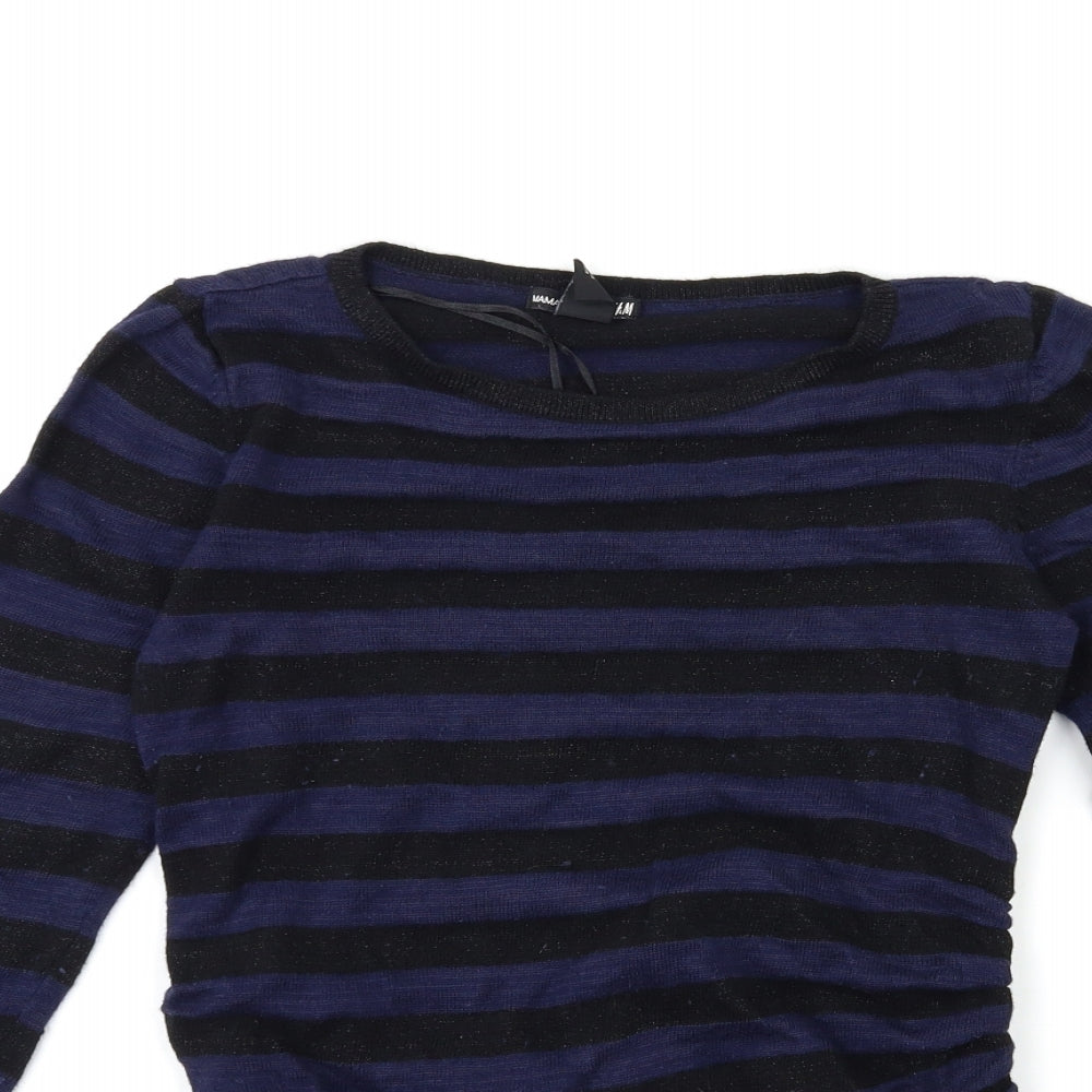 H&M Womens Blue Striped Knit Pullover Jumper Size S