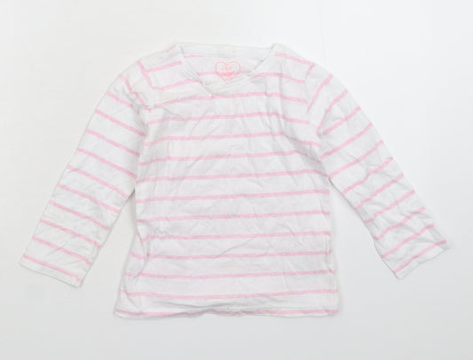 E-vie Girls White Striped  Basic T-Shirt Size 3 Years
