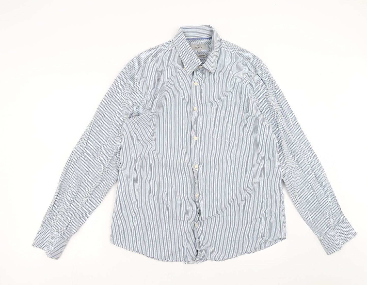 Marks and Spencer Mens Blue Striped   Button-Up Size L  - Tailored fit