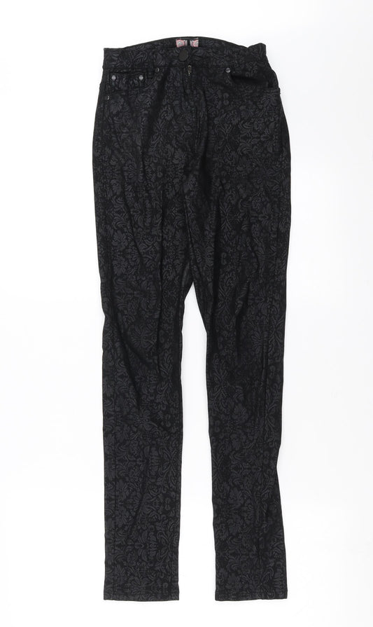 Ribbon Womens Black Floral  Trousers  Size 8 L29 in