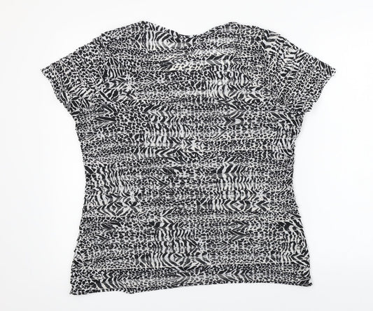 Soon Womens Black Animal Print  Basic T-Shirt Size 16