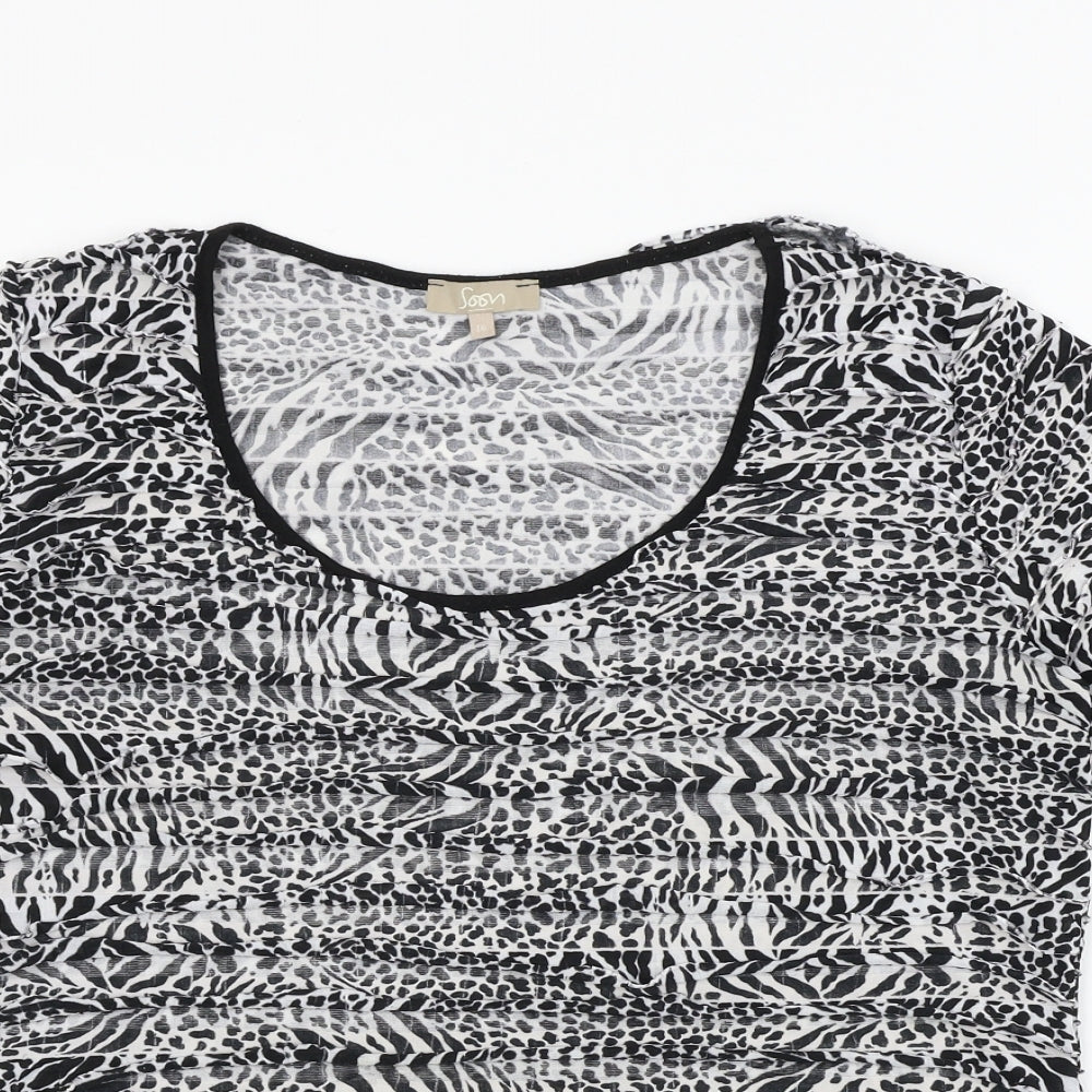 Soon Womens Black Animal Print  Basic T-Shirt Size 16