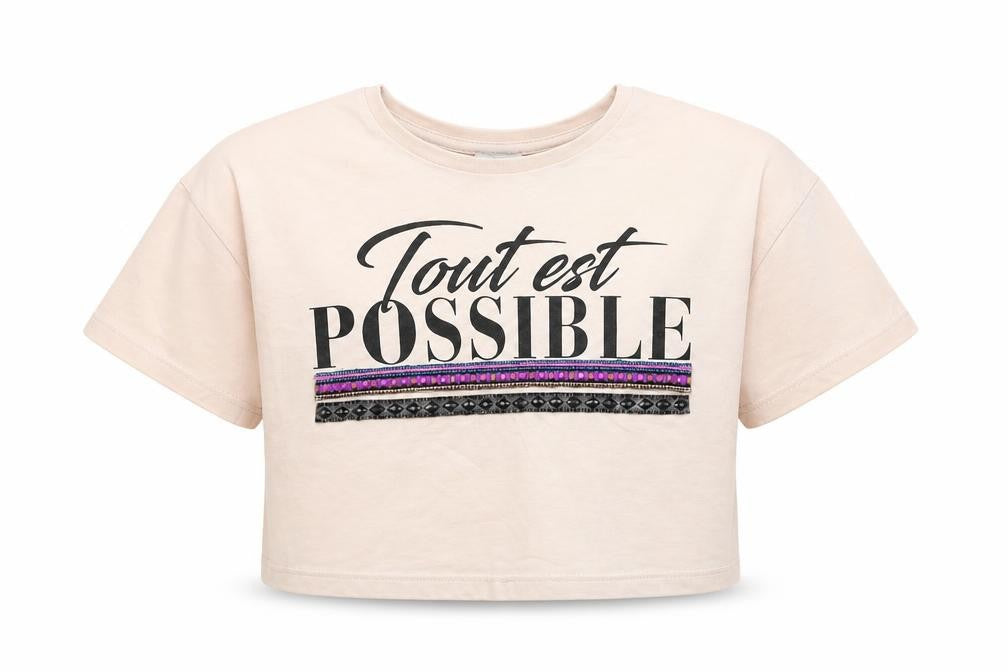 Front view of River Island girls’ pink cropped t-shirt, size 5-6, years
