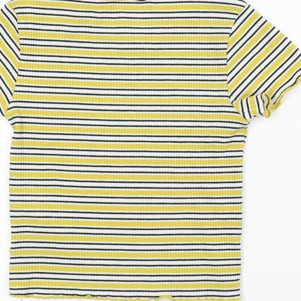 Primark  Girls Yellow Striped  Basic T-Shirt Size 8-9 Years