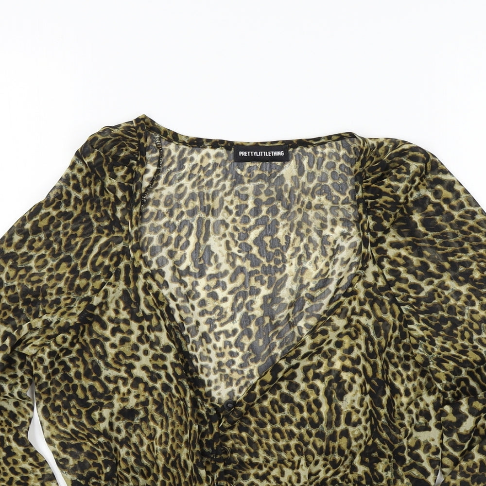 PRETTYLITTLETHING Womens Brown Animal Print  Basic Blouse Size 8