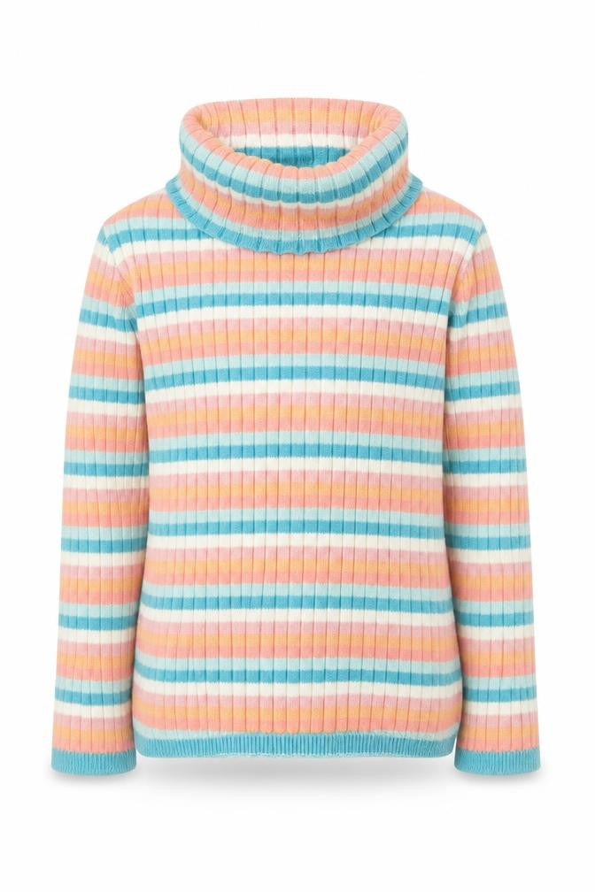 Front view of Tu girls’ orange striped jumper, size 18-24, months