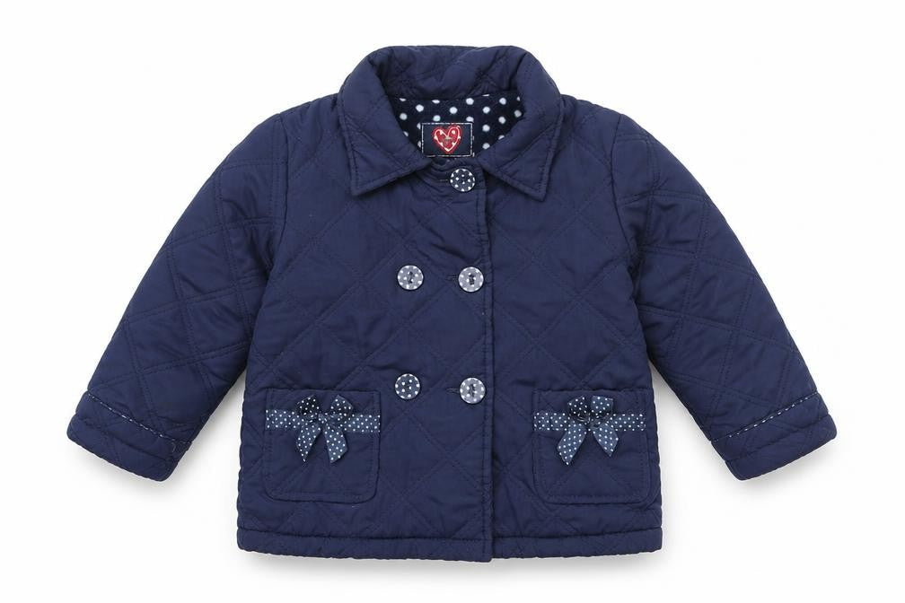Front view of St Bernard Baby Blue Quilted Coat, size 18-24, Months