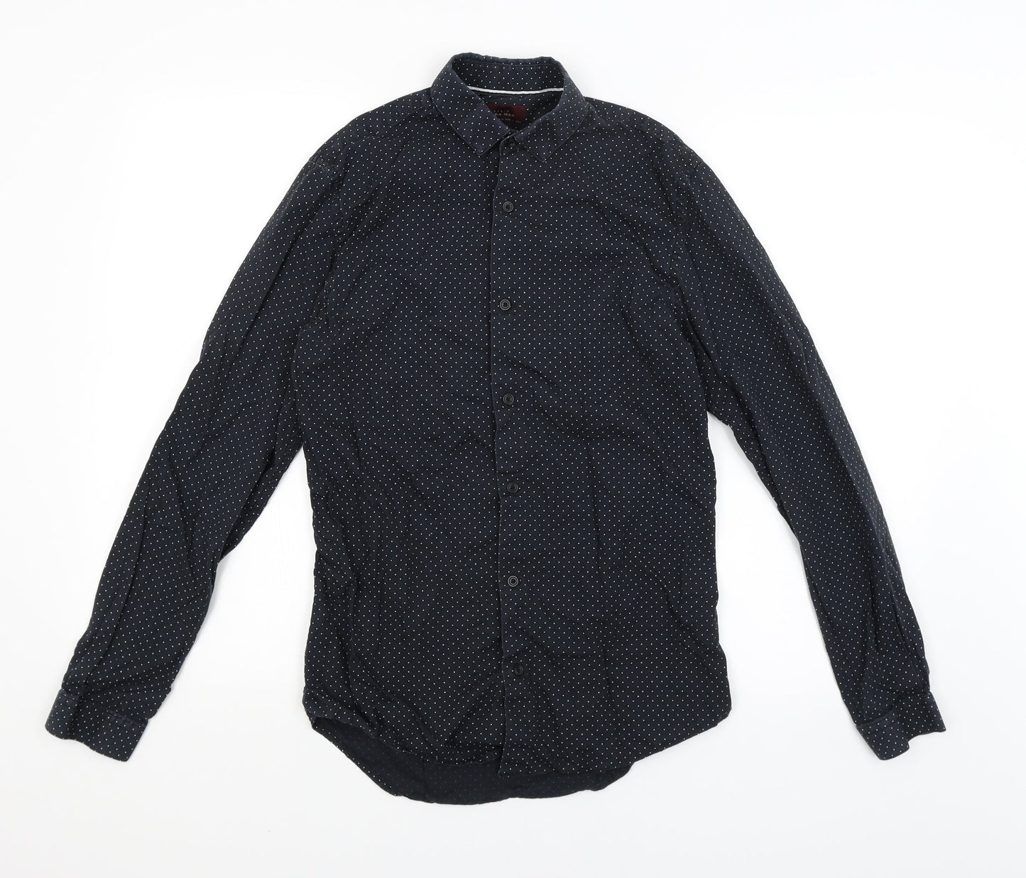 Zara Man Mens Blue Polka Dot   Button-Up Size S