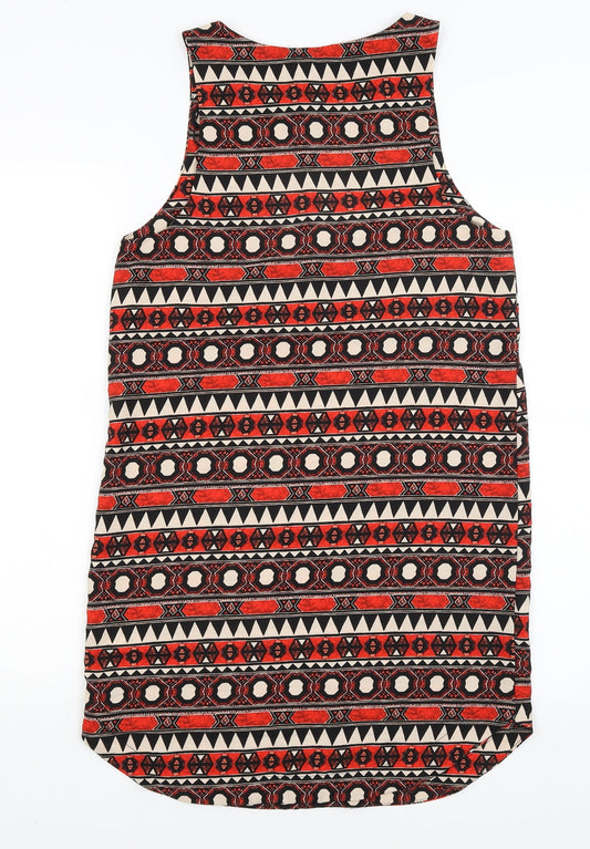 H&M Womens Red Geometric  A-Line  Size 8