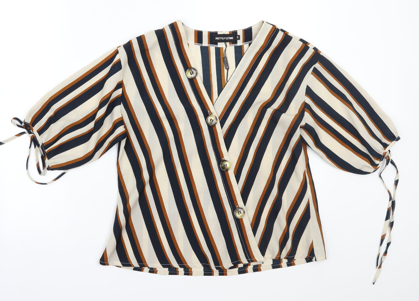 Pretty little thing Womens Beige Striped  Basic Blouse Size 6