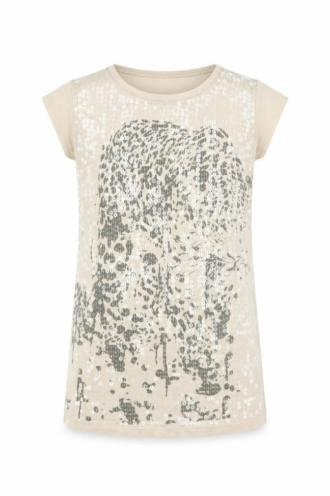 Front view of Next girls’ beige rayon basic t-shirt, size 4, years