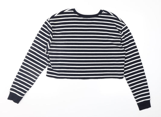Topshop Womens Black Striped  Pullover Sweatshirt Size 12