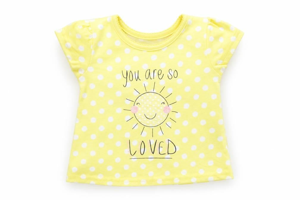 Front view of George girls’ yellow polka dot basic t-shirt, size 0-3, months