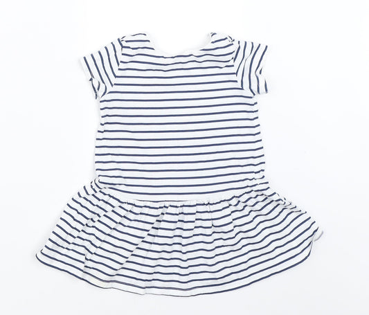 H&M Girls White Striped  T-Shirt Dress  Size 6-9 Months