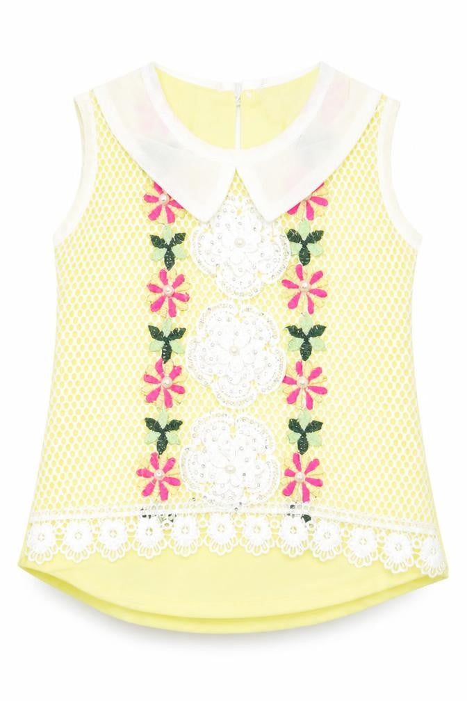 Front view of Preworn girls’ yellow floral basic blouse, size 2-3, years