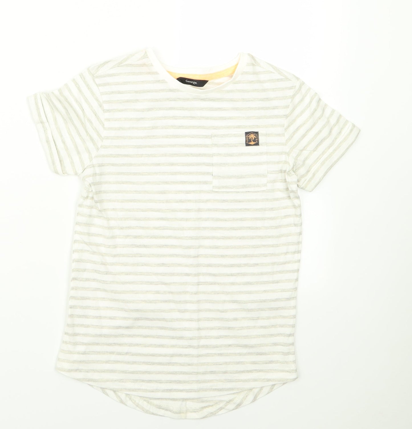 George Girls Beige Striped  Basic T-Shirt Size 7 Years