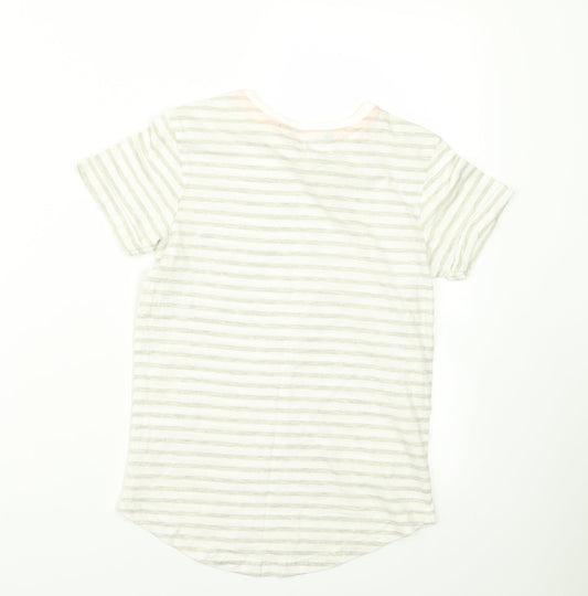 George Girls Beige Striped  Basic T-Shirt Size 7 Years